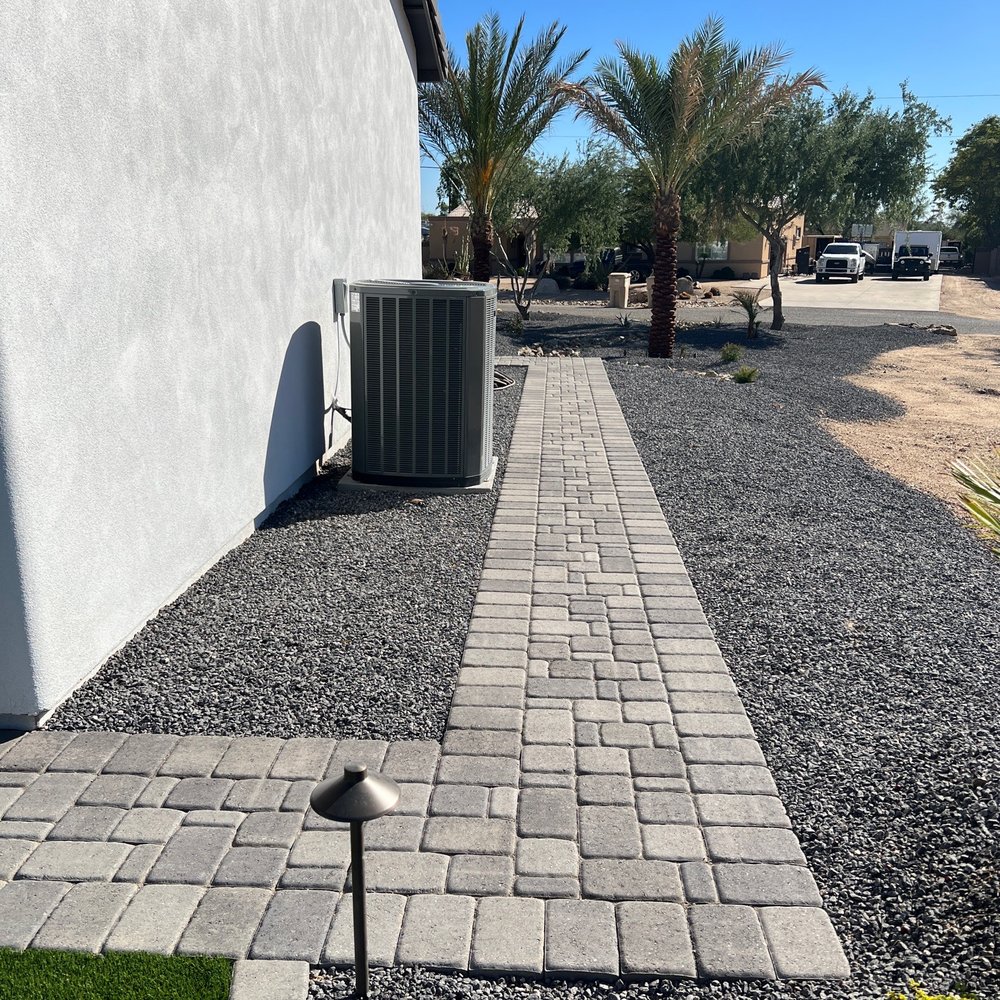 Hawkeye Landscaping - Pavers that wrap around to the front yard - Landscaping Near Me - Phoenix, Arizona Hawkeye Landscaping - Pavers that wrap around to the front yard - Landscaping Near Me - Phoenix, Arizona