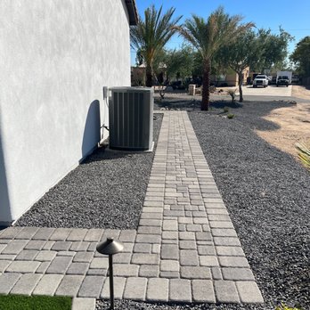 Hawkeye Landscaping - Pavers that wrap around to the front yard - Landscaping Near Me - Phoenix, Arizona Hawkeye Landscaping - Pavers that wrap around to the front yard - Landscaping Near Me - Phoenix, Arizona