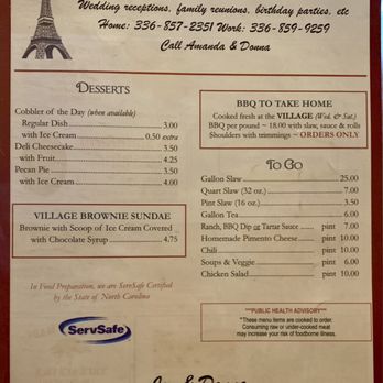 Village Restaurant - Menu, dessert page(9/9/23) - New American Near Me - Denton, North Carolina Village Restaurant - Menu, dessert page(9/9/23) - New American Near Me - Denton, North Carolina