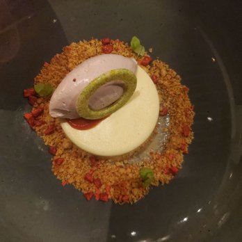 Good Graces - Cheesecake - DELICIOUS..some kind of sourbet with it - the ring on top waa edible also - Brasseries Near Me - Dallas, Texas