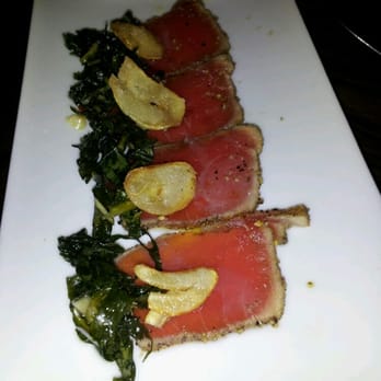 Siena Tavern - Ahi Tuna Crudo - Fennel & peppercorn crust, pickled tuscan kale, garlic chips, habanero oil - Italian Near Me - Chicago, Illinois Siena Tavern - Ahi Tuna Crudo - Fennel & peppercorn crust, pickled tuscan kale, garlic chips, habanero oil - Italian Near Me - Chicago, Illinois