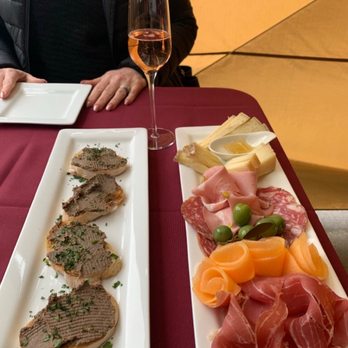 Gallo Nero - Bruschetta with chicken liver and anchovy pate and a cheese/meat plate. - Italian Near Me - Portland, Oregon Gallo Nero - Bruschetta with chicken liver and anchovy pate and a cheese/meat plate. - Italian Near Me - Portland, Oregon