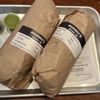 Mommy's Banh Mi - Sandwiches come on a tray with cilantro lime sauce - Vietnamese Near Me - San Jose, California