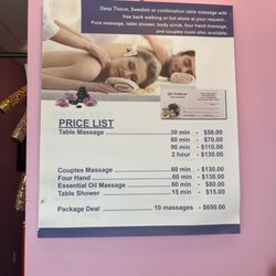 Asian massage spa - Price list