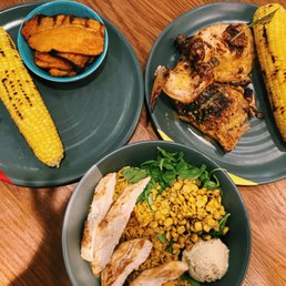 Chicken Bowl and 1/2 Chicken with Corn on the Cob and Sweet Potato