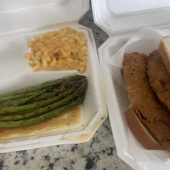 Get your Grub on - Catfish sandwich and lemon pepper asparagus and five cheese macaroni - Fast Food Near Me - Antioch, Tennessee