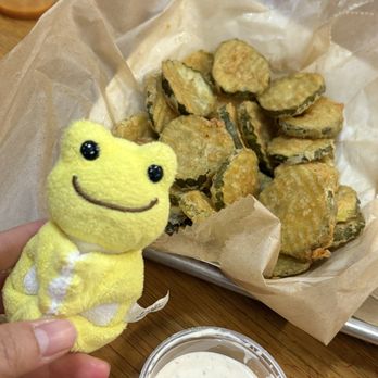 City Barbeque - Fried Pickle Chip Basket with pickles the frog :) - Barbeque Near Me - Raleigh, North Carolina