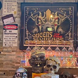 a display of skulls and other items