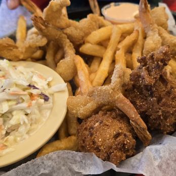 Ned's Southside Kitchen - Fried Shrimp Plate with Hash Puppies,  Fries and Slaw - New American Near Me - Saint Augustine, Florida