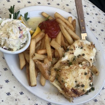 Sandbar & Grill - Calamari steak with lemon on capers - Seafood Near Me - Monterey, California Sandbar & Grill - Calamari steak with lemon on capers - Seafood Near Me - Monterey, California