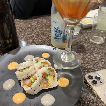 Tera sushi - Thai coconut shrimp roll with oyster shooter martini - Japanese Near Me - Corona, California