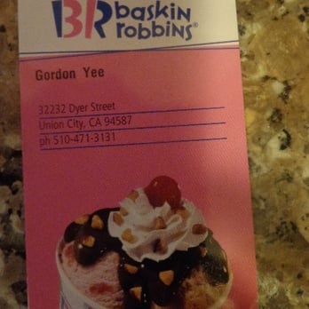 Baskin Robbins - Union City - A business card. ... The service here is consistently good. - Ice Cream & Frozen Yogurt Near Me - Union City, California Baskin Robbins - Union City - A business card. ... The service here is consistently good. - Ice Cream & Frozen Yogurt Near Me - Union City, California