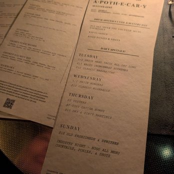 Apothecary - Happy Hour Menu 08.12.2026 - Cocktail Bars Near Me - Dallas, Texas
