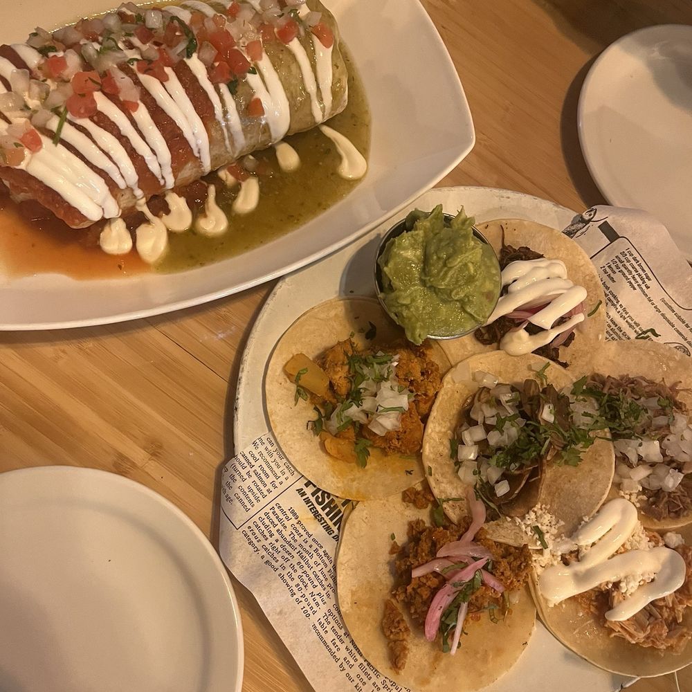 Burrito and assorted tacos on taco Tuesday