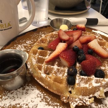 OEB Breakfast - Downtown - Crispy Belgium waffle with fruits - Breakfast & Brunch Near Me - Calgary, Alberta
