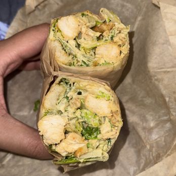 Just Salad - picy Chicken Caesar wrap which comes with their smoky poblano ranch dressing. - Salad Near Me - Norwalk, Connecticut Just Salad - picy Chicken Caesar wrap which comes with their smoky poblano ranch dressing. - Salad Near Me - Norwalk, Connecticut