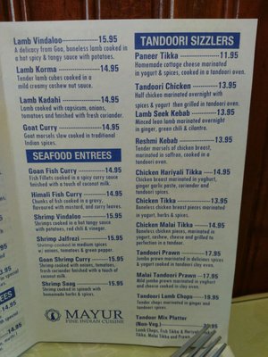 Menu photo 2 Mayur Fine Indian Cuisine Toronto, ON Menu photo 2 Mayur Fine Indian Cuisine Toronto, ON