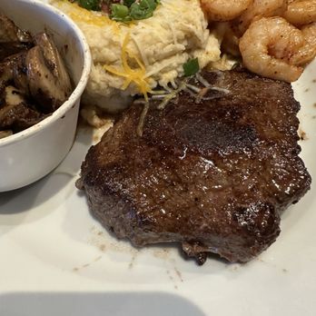 Chili's - Garlic mushrooms (for a 50 cents upcharge - didn't notice this until I saw the bill), loaded mashed potatoes, shrimp, and 10 oz sirloin. - Bars Near Me - Forest City, North Carolina