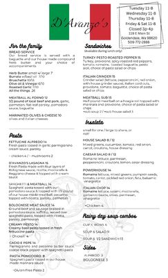 Menu photo 4 D'Avanzo's Goldendale, WA