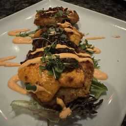 Fried green tomatoes with homemade pimento cheese.