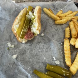 A pathetic hot dog that is missing half of what Chicago dogs should have