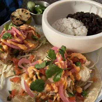 O Sea - Two Grilled Fish Tacos with Rice & Black Beans - Seafood Near Me - Orange, California O Sea - Two Grilled Fish Tacos with Rice & Black Beans - Seafood Near Me - Orange, California