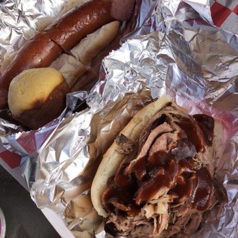 Bbq Shak - Pulled pork and kielbasa sandwiches with corn bread roll. - Barbeque Near Me - New Hampton, New Hampshire Bbq Shak - Pulled pork and kielbasa sandwiches with corn bread roll. - Barbeque Near Me - New Hampton, New Hampshire