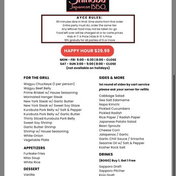 Shinobu Japanese BBQ - Happy Hour Menu - Barbeque Near Me - Westminster, California