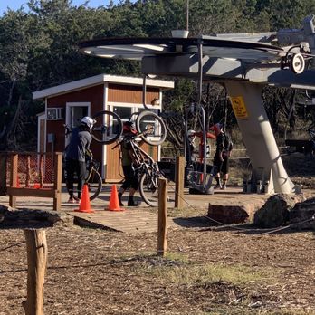 Spider Mountain Bike Park - Bottom of the lift. All aboard! - Mountain Biking Near Me - Burnet, Texas Spider Mountain Bike Park - Bottom of the lift. All aboard! - Mountain Biking Near Me - Burnet, Texas