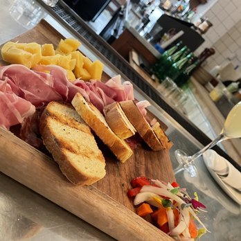 Glorietta Trattoria - Charcuterie $30. One cheese, two types of meats, tastes pickled veggies, underwhelming bread. - Italian Near Me - Jackson, Wyoming