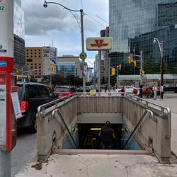 Queen's Park Subway Station - Stairs from NW corner sidewalk/street to station concourse. September 2018