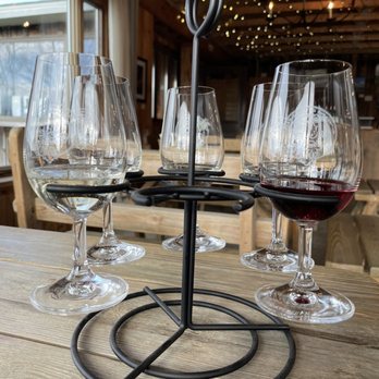McGregor Vineyard - three glasses of wine on a table - Wineries Near Me - Dundee, New York