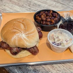 Zach and Lou's Barbeque - Sausage with baked beans