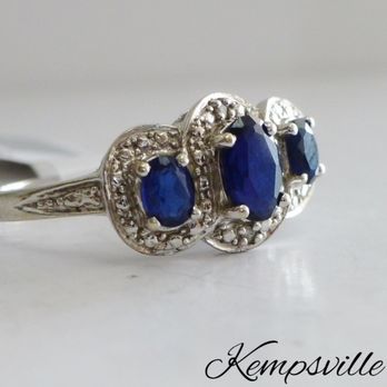 Kempsville Pawn - White Gold Blue Sapphire Three Stone Diamond Accent Ring - Pawn Shops Near Me - Virginia Beach, Virginia Kempsville Pawn - White Gold Blue Sapphire Three Stone Diamond Accent Ring - Pawn Shops Near Me - Virginia Beach, Virginia