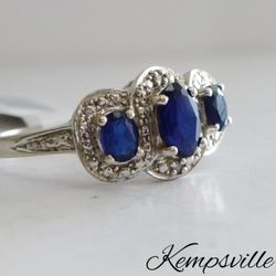Kempsville Pawn - White Gold Blue Sapphire Three Stone Diamond Accent Ring