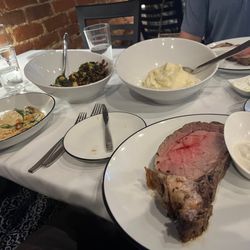 Chophouse On Broadstreet - That's two beautifully done slices of prime rib; Sicilian chicken; incredible Brussel sprouts; mashed potatoes.