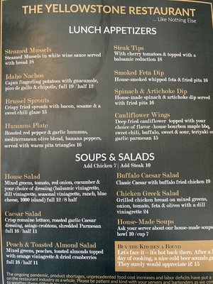 Menu photo 4 The Yellowstone Restaurant Pocatello, ID