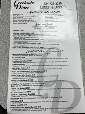 Menu photo 1 Creekside Diner Apollo, PA