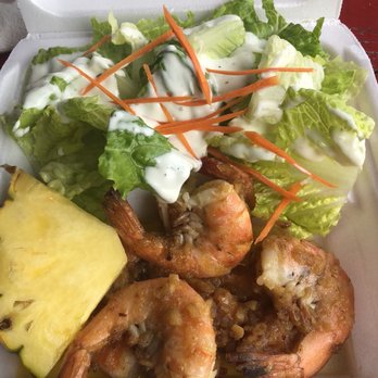 Aloha Shrimp - Garlic shrimp is really good!!! Very fresh- easy to peel- he let me get all greens. Like that it comes with a slice of fruit - Food Trucks Near Me - Hauula, Hawaii Aloha Shrimp - Garlic shrimp is really good!!! Very fresh- easy to peel- he let me get all greens. Like that it comes with a slice of fruit - Food Trucks Near Me - Hauula, Hawaii