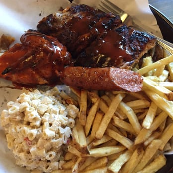 Phil's BBQ - Baby back and 1/4 chicken with fries and macaroni salad ($13.45) - Barbeque Near Me - San Diego, California