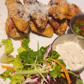Towne Grill - Wood Grilled Wings - chimichurri on the side - 8 per order DELICIOUS! Could easily be ordered as a main - New American Near Me - Fort Worth, Texas