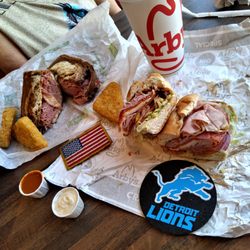 Arby's Roast Beef Sandwiches - Rueben on Marble Rye and New Italian Sub with Double Meats marvelous