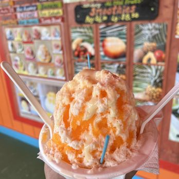 Rainbow House Shave Ice - Passion fruit Mango Shave Ice with Snow Cap and Ice Cream - Desserts Near Me - Kahuku, Hawaii Rainbow House Shave Ice - Passion fruit Mango Shave Ice with Snow Cap and Ice Cream - Desserts Near Me - Kahuku, Hawaii