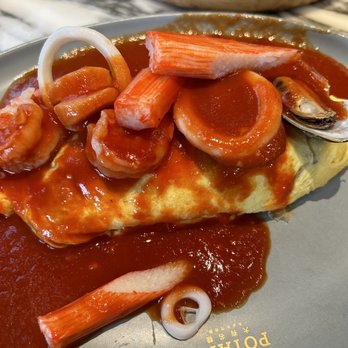 Petit Potato - Seafood Omurice w/ Tomato Sauce - Taiwanese Near Me - Toronto, Ontario Petit Potato - Seafood Omurice w/ Tomato Sauce - Taiwanese Near Me - Toronto, Ontario