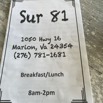 Sur 81 - Breakfast & Brunch Near Me - Marion, Virginia Sur 81 - Breakfast & Brunch Near Me - Marion, Virginia