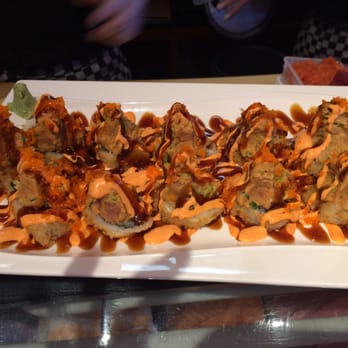 Kim's Sushi - Zensu Roll - tuna, salmon, white fish, avocado, cream cheese topped with spicy tuna on top. - Sushi Bars Near Me - West Orange, New Jersey Kim's Sushi - Zensu Roll - tuna, salmon, white fish, avocado, cream cheese topped with spicy tuna on top. - Sushi Bars Near Me - West Orange, New Jersey
