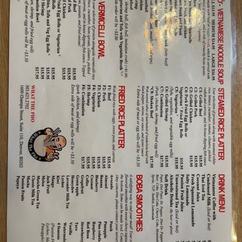 What the Pho - 1 side of menu as of Aug 2022 - Vietnamese Near Me - Denver, Colorado What the Pho - 1 side of menu as of Aug 2022 - Vietnamese Near Me - Denver, Colorado