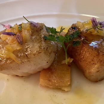 Le Papillon - PAN SEARED DAY BOAT SCALLOPS hazelnut polenta, preserved meyer lemon - French Near Me - San Jose, California