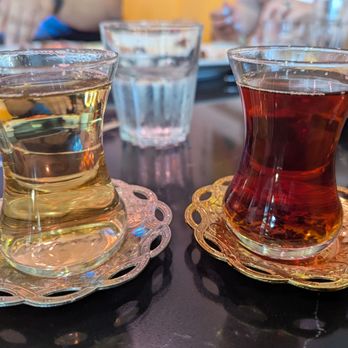 Galata Turkish Halal Grill Restaurant - Apple tea (left), pomegranate tea (right). Soooo good. - Turkish Near Me - Long Beach, California