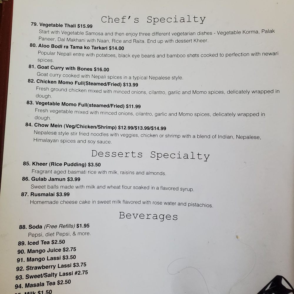 Himalayan Yeti - Menu 2024 - Indian Near Me - St. Louis, Missouri